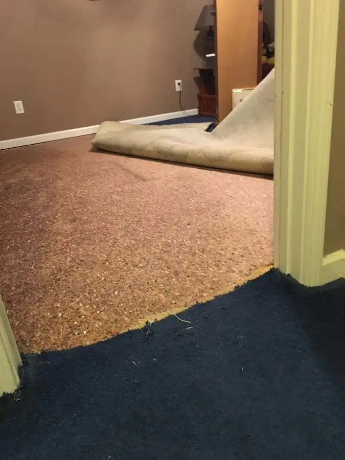 Carpet pad removal revealing water damage during Drying & Dehumidification in Oroville