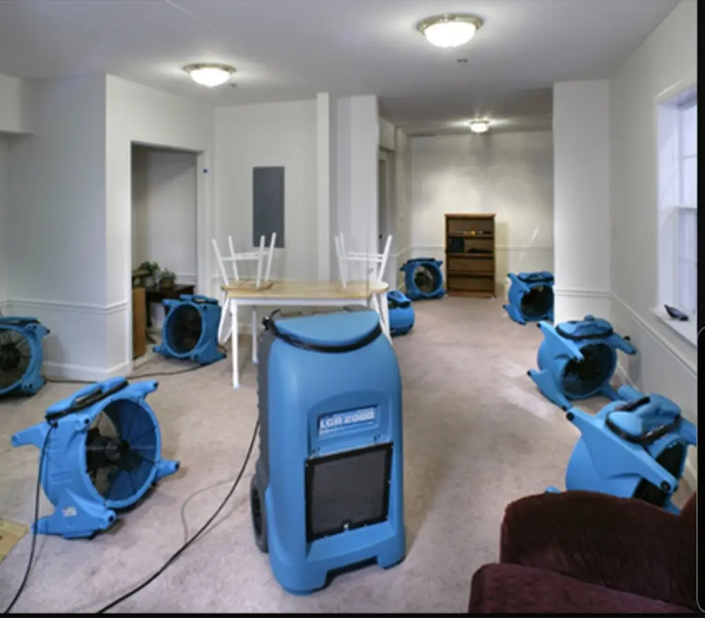 Air movers and dehumidifier setup for Water Damage Restoration in Oroville